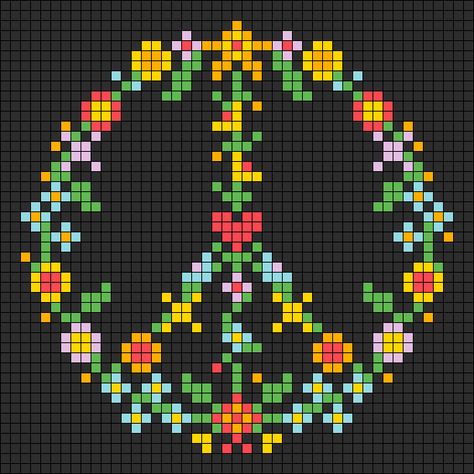 Groovy Pixel Art, Cross Pixel Art, Small Alpha Patterns, Abstract Cross Stitch, Cottagecore Flowers, Hippie Cottagecore, Christian Cross Stitch, Flowers Heart, Pixel Art Templates