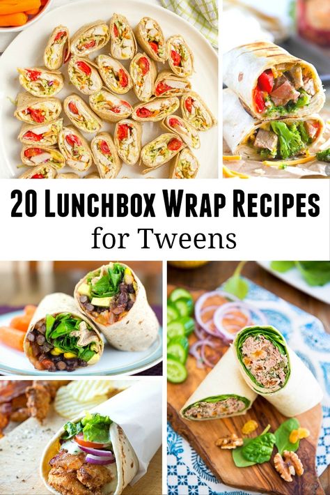 Lunchbox Wrap Recipes for Tweens - easy ways for kids to make their own school lunch Pastina Recipes, Sandwiches And Wraps, Vegetarian Meals For Kids, Lunch Wraps, Sandwich Ideas, Nutribullet Recipes, Kids Cooking Recipes, Healthy School Lunches, Wrap Ideas