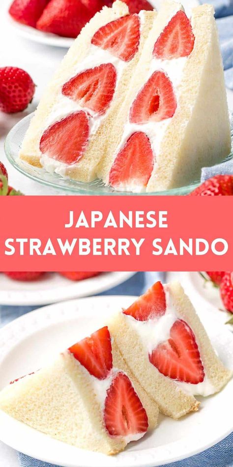 Japanese Fruit Sandwich, Strawberry Sando, Fruit Sando, Japanese Sandwich, Japanese Fruit, Japanese Milk Bread, Milk Bread Recipe, Fresh Whipped Cream, Fruit Sandwich