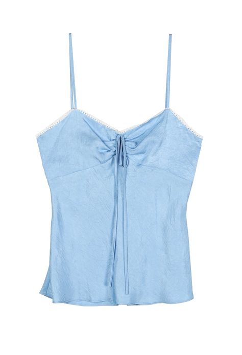 Blue Cami, Satin Tank Top, Light Blue Top, Blue Bra, Adjustable Bra, Tank Top Outfits, Flowy Tank Tops, Blue Tank Top, Lace Tank Top