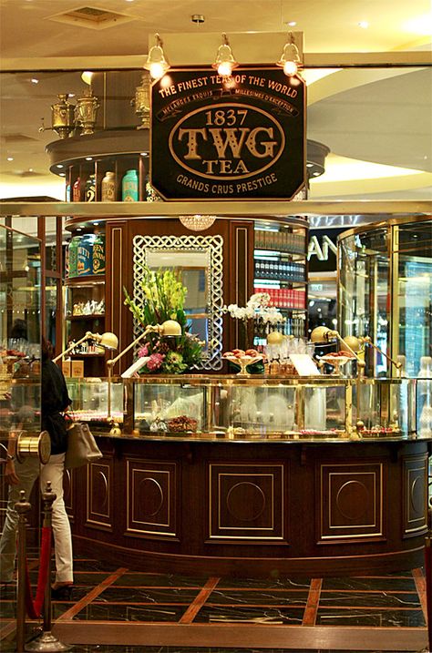 TWG Tea @ ION Orchard, Singapore Kiosk Branding, Tea Room Interior, Tea Store Design, Tea Room Design, Orchard Singapore, Tea Branding, Victorian Tea Room, Tea Room Decor, Twg Tea