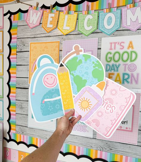 Ashley Stepp | Classroom Decor | Welcome your students back to school with this Dreamy BRIGHTs bulletin board kit! 💕✨🌈 This kit includes: back to school clipart pieces… | Instagram 4th Grade Classroom Setup, Classroom Bulletin Board Ideas, Brights Classroom Decor, Welcome Bulletin Boards, Bullentin Boards, Back To School Clipart, Classroom Clipart, Welcome To School, Classroom Board