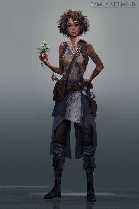 Adventure Gear Herbalist, Fantasy Blacksmith Outfit, Biologist Character Design, Fantasy Botanist, Botanist Character Design, Gardener Character Design, Herbalist Outfit, Blacksmith Character Design, Healer Character Design