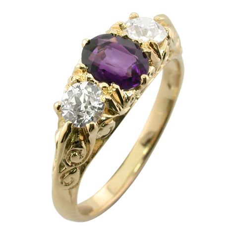 Victorian Style Engagement Ring, Hand Carved Ring, Bespoke Jewellery Design, Diamond Three Stone Ring, Antique Style Rings, Victorian Engagement Rings, Victorian Ring, Cute Engagement Rings, Purple Rings