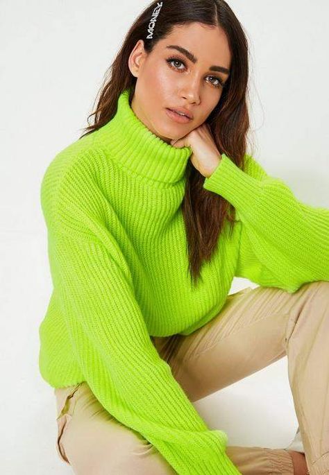 Premium Neon Green Turtle Neck Boyfriend Sweater Sydney Outfits, Tube Outfit, Neon Blazer, Neon Yellow Shorts, Neon Sweater, Clothing Must Haves, School Attire, Neon Pink Dresses, All About Gemini