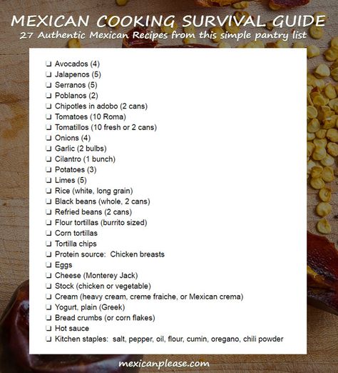 Ingredient Tips for the Mexican Cooking Survival Guide | Mexican Please Survival Food Kits, Pantry List, Best Mexican Food, Wallpaper Food, Authentic Mexican Recipes, Simple Pantry, Emergency Food Supply, Best Mexican Recipes, Mexican Cooking