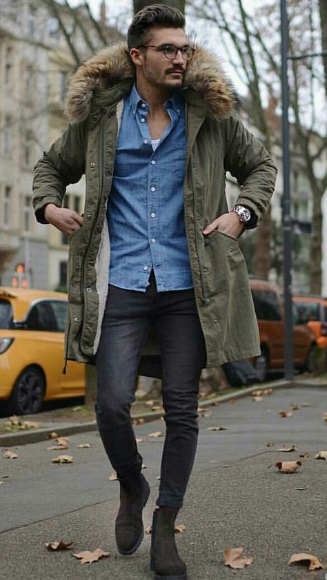 Parka Olive Parka Outfit, Green Parka Outfit Men, Parka Outfit Men, Green Parka Outfit, Parka Outfit Winter, Olive Parka, Parka Outfit, Mens Wardrobe Essentials, Hoodie Outfit Men