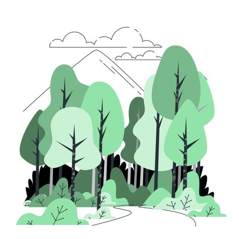 Forest Illustration Trees, Nature Vector Illustration, Outdoor Illustration, Environment Illustration, Lu Bu, Forest Cartoon, Forest Graphic, Giant Check, Shape Coloring Pages