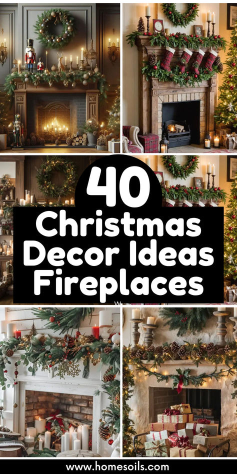 Elevate your holiday ambiance with 40 breathtaking Christmas fireplace décor ideas. Discover a range of styles, from classic elegance to modern charm, perfect for creating a warm and festive atmosphere. Transform your fireplace into the heart of your holiday celebrations with these inspiring designs. Mantle Decor Holiday, Christmas Fireplaces Decorated, Sophisticated Christmas Decor Ideas, Decorating Fireplace For Christmas Ideas, Fireplace Christmas Mantel Ideas, Fireplaces With Mirrors Above, Christmas Fireplace Decor Ideas Diy, European Christmas Decor Ideas, Christmas Decor Fireplace Ideas