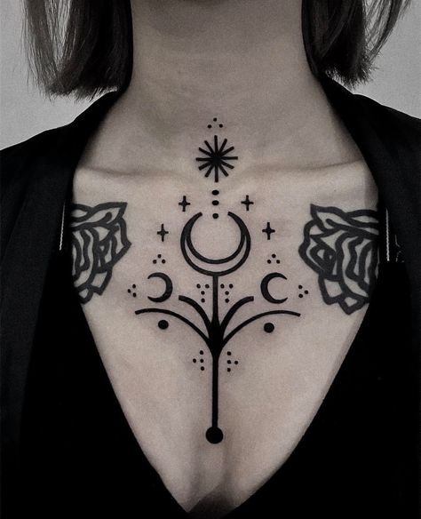 Moon tattoo. Mandala Chest Tattoo, Anatomy Tattoo, Neck Tattoos Women, Handpoke Tattoo, Moon Tattoo Designs, Chest Tattoos For Women, Leg Tattoos Women, Stomach Tattoos, Weird Tattoos