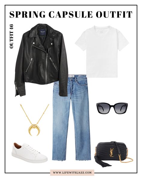 5 Ways to Style a Moto Jacket - LIFE WITH JAZZ Life With Jazz, Moto Jacket Outfit, Sunglasses Outfit, Black Moto Jacket, Tote Outfit, Minimalist Capsule Wardrobe, Spring Capsule Wardrobe, Fall Capsule Wardrobe, Jacket Outfit