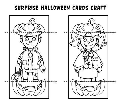 Black And White Surprise Halloween Cards Craft Printable Halloween In School, Free Halloween Crafts For Kids, Free Printable Halloween Activities, Halloween Crafts Printables, Cartoon Crafts For Kids, Halloween Paper Crafts Free Printable, Printable Paper Crafts Templates, Halloween Arts And Crafts For Kids, Printable Halloween Crafts