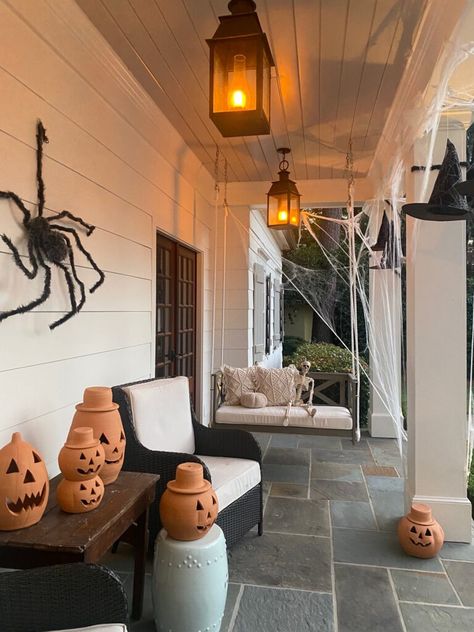 Haunted Halloween House, Front Porch Lighting, Halloween Week, Scary Decorations, Haunted Halloween, Halloween Front Porch, Halloween Inflatables, Real Flame, Flickering Lights