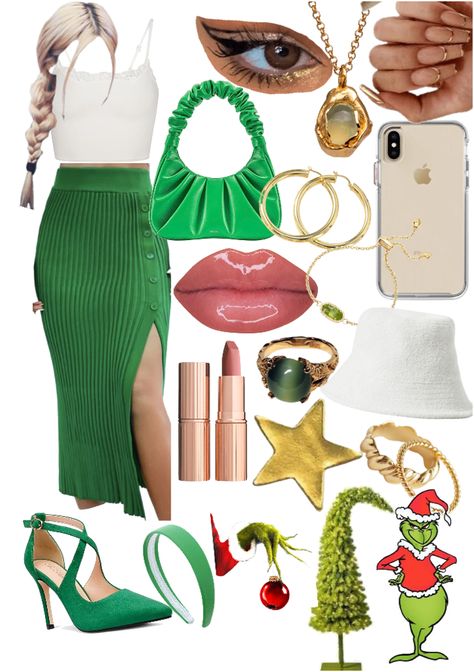 the grinch outfit ideas | #aesthetic #outfits #grinch #challenge Grinch Party Outfits Women, Grinch Outfit Ideas, Grinch Outfit Women, Whoville Party, Grinch Outfit, Outfit Ideas Aesthetic, Grinch Party, Party Outfits For Women, Aesthetic Women