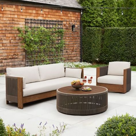 Modern Outdoor Sofas & Daybeds | West Elm Small Lounge Chairs, Modern Outdoor Sofas, Small Lounge, Porch Furniture, Outdoor Loveseat, Outdoor Lounge Set, Outdoor Coffee Tables, Teak Outdoor, Garden Sofa