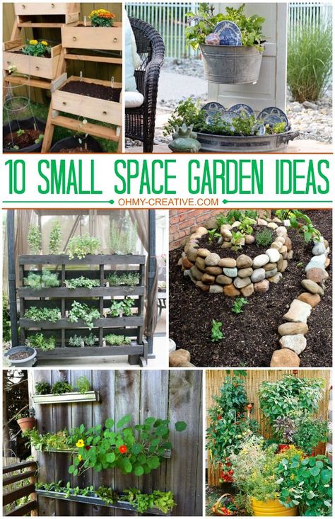 10 Small Space Garden Ideas  |  OhMy-Creative.com #Gardening Small Space Garden Ideas, Garden Ideas For Small Spaces, Small Space Garden, Diy Garden Ideas, Space Garden, Garden Ideas Cheap, Deco Nature, Ideas For Small Spaces, Starting A Garden