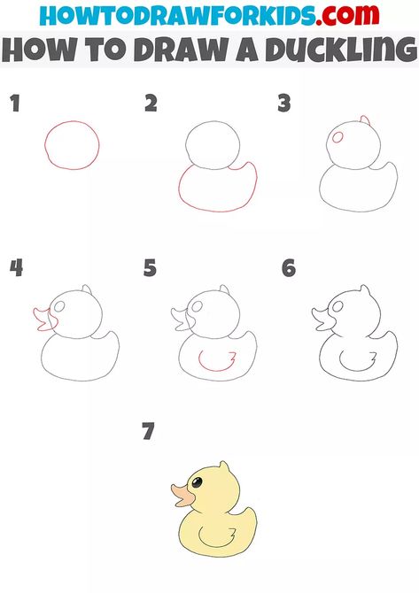 How to Draw a Duckling - Easy Drawing Tutorial For Kids Duck Tutorial Drawing, How To Draw A Duck Step By Step Easy, How To Draw A Duckling, How To Draw A Duck Easy, How To Draw A Rubber Duck, How To Draw Cartoon Animals Step By Step, Duckling Drawing Easy, Duck Doodle Easy, Duck Sketch Easy