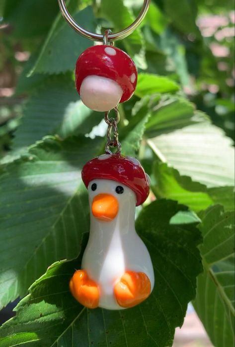 Mushrooms Polymer Clay, Mushroom Clay Keychain, Goose Clay Earrings, Clay Goose, Mushroom Clay Art, Clay Duck, Clay Mushroom, Mushroom Clay, Clay Mushrooms