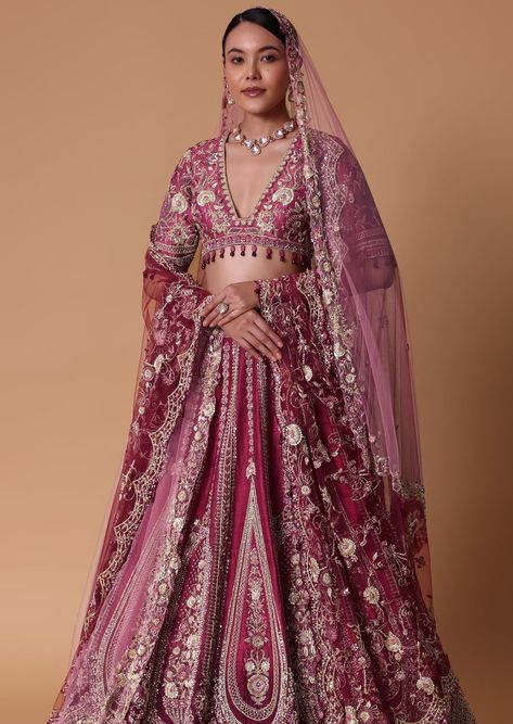 Red Raw Silk Cutdana Lehenga Set with Trail Dupatta Trending Lehenga, Day Wedding Outfit, Lengha Blouse Designs, Lotus Motifs, Pink Bridal Lehenga, Lotus Motif, Latest Bridal Lehenga Designs, Bridal Entry, Wedding Fits