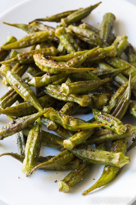 Easy Snacks For Party, Ancho Powder, Easy Snacks Ideas, Snacks Ideas For Kids, Snacks For Party, Roasted Okra, Okra Recipe, Okra Recipes, A Spicy Perspective