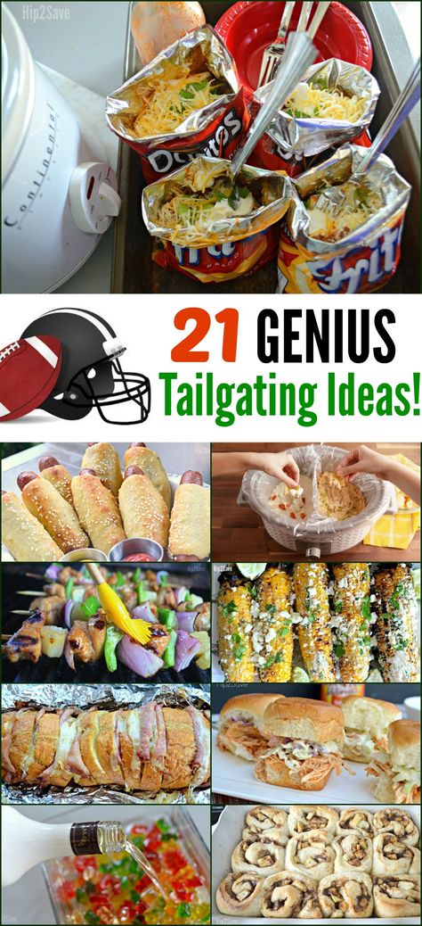 This fall, get the tailgating party started with these 21 winning football food ideas! Simple Superbowl Party Food, Easy Tailgate Meals, Tailgate Theme Ideas, Easy Superbowl Party Food Ideas, Taco Bar Tailgate Ideas, Appetizers For Tailgate Party, School Tailgate Ideas, Talegate Food Tailgating, Football Platter Ideas