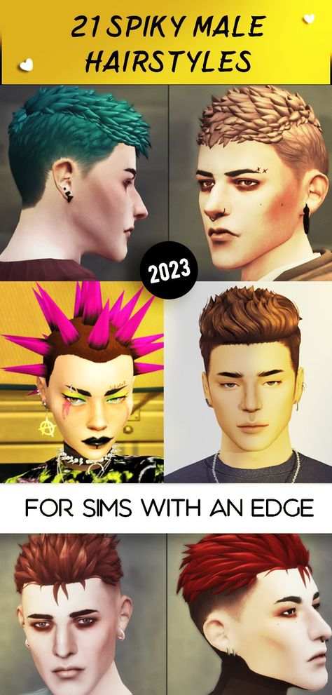 spiky hair Punk Spikes Hair, Male Punk Outfits, Punk Spikes, Spikey Hair, Male Sims, Spiky Hairstyles, Sims 4 Hair Male, Male Hairstyles, Sims 4 Male Clothes