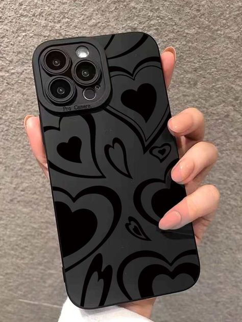 Heart Pattern Phone Case | SHEIN USA Shein Phone Case, Heart Phone Case, Pretty Iphone Cases, Black Iphone Cases, Pretty Phone Cases, Aesthetic Life, Cool Cases, Unique Phone Case, Black Phone