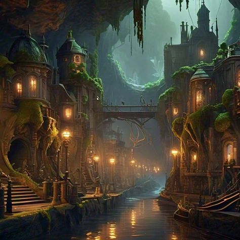 Ah, the wonderful world of the Nilleli Cave City. Where statues come to life and sprites dance along the neon glow of the magical lanterns. Be you a Gifter, Mimic, or Leaper, I’m sure you have an opinion of their leader, Regaldo, living in the gothic castle at the end of the river that roams through the underground town. And I’m certain that opinion isn’t all too friendly. Link in bio for book 1, book 2 drops Sep 15. #booksy #kindleunlimited #bookish #bookstagram #scifibooks #scififantasy #... Underground Elven City, Fantasy Cave City, Cave City Fantasy Art, Cavern City, Underground Castle, Underground Town, Magical Cave, Cave Aesthetic, Cave Castle