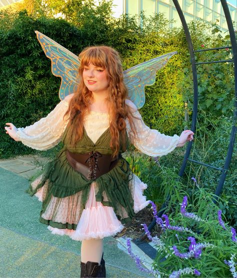 Halloween Renaissance Faire Cute Fairy Adult Costume Fairy Halloween Costumes Plus Size, Plus Size Faerie, Plus Size Faerie Costume, Garden Elf Costume, Forest Fairy Costume Halloween, Easy Fairy Costume Women, Ren Faire Flower Fairy, Ren Fest Outfits Plus Size, Woodland Faerie Costume