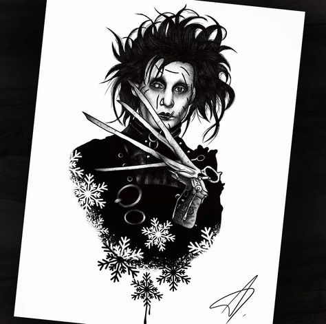 Edward Scissorhands Tattoo Design, Hairdressing Tattoos, Scissorhands Tattoo, Edward Scissorhands Tattoo, Hairdresser Tattoos, Illusion Tattoo, Tim Burton Tattoo, Optical Illusion Tattoos, Illusion Tattoos