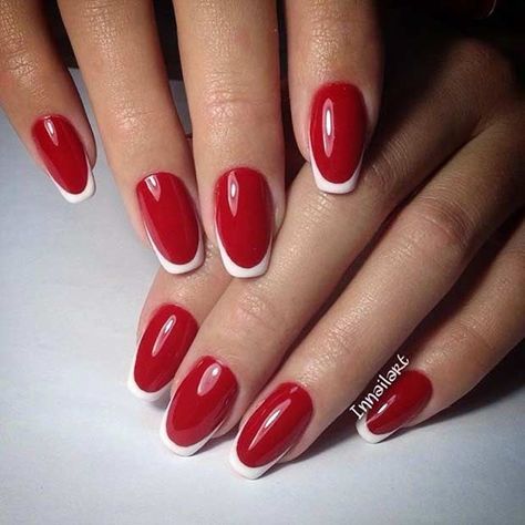 Red Nails White Tips, Nails Red And White, White French Tip Nails, French Manicure Acrylic Nails, Nails With Red, White French Nails, Prom Nails Red, Bad Nails, Red And White Nails