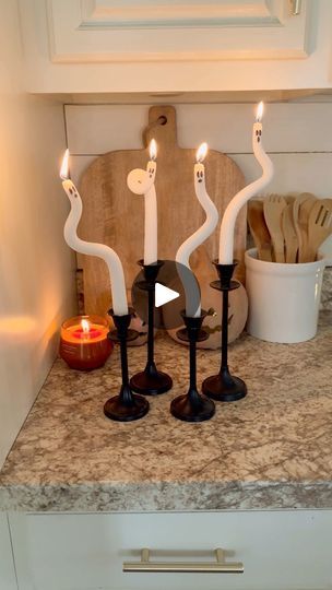 7.5M views · 102K reactions | DIY spooky ghost candles! 👻 Comment GHOST and I’ll send you links to all of My supplies. These were so simple to make and perfect for Halloween decor!Get some wax candle sticks. Soak them in warm water about 15 minutes. Then once they have softened up start molding them. Keep them in the water while molding them or they will harden back up and break. Once you are done molding them, draw a spooky face on them and that’s it!!👻#falldecorations #diyfalldecor #falldecoratingideas #fallhomedecor #falldecorating #diyhalloween #halloweendecoration #halloweendecor #spookyseason #halloweeniscoming #spookyseason👻 #halloweencountdown #spookyszn #halloweendiy #easydiy | Our Winton home | Our Winton home · Original audio Halloween Decoration Diy, Holiday Crafts Halloween, Grandma Camp, Holiday Crafts Gifts, Ghost Candles, Halloween Countdown, Halloween Diy Crafts, Candle Sticks, Spooky Ghost