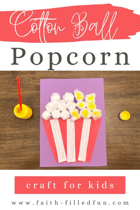 cotton ball popcorn craft for kids Circus Activities Preschool Crafts, Clown Crafts For Toddlers, Fair Crafts For Toddlers, Carnival Crafts For Toddlers, Popcorn Crafts For Kids, Circus Crafts For Toddlers, Popcorn Crafts Preschool, Carnival Activities For Preschool, Crafts With Cotton Balls