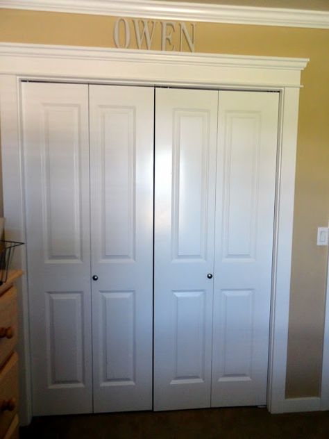 trim around the bifold closet doors. Closet Doors Painted, Organized Closet, Bifold Closet Doors, Interior Wood Doors, Closet Makeover, Bifold Doors, Closet Bedroom, Closet Doors, Diy Home Improvement