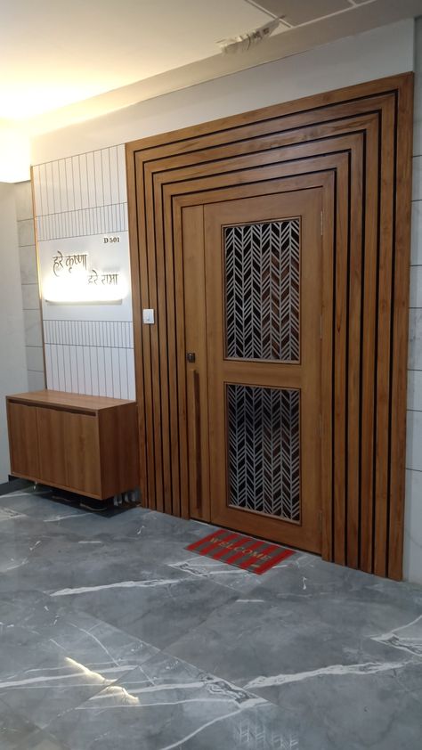 Safty Door Panelling Design, Entrance Door Panelling, Safety Door With Paneling, Office Front Door Entrance, Sefty Door Design Modern Wooden, Main Door Panelling Design, Home Door Design Modern, Maindoors Design Modern, Beautiful Doors Entrance