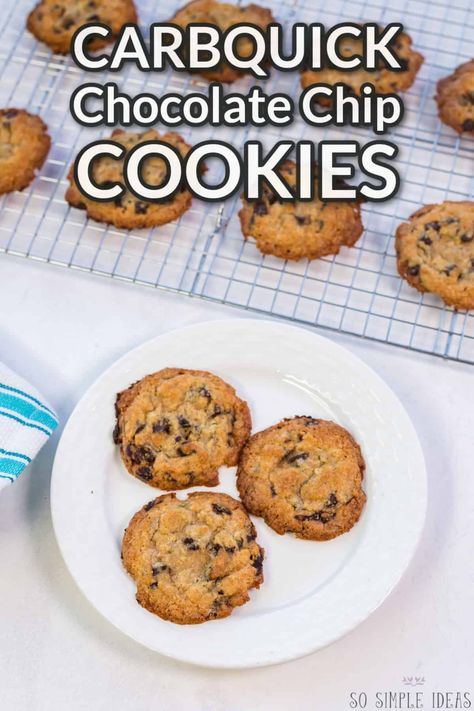 Looking for an easy, delicious low-carb cookie recipe? Look no further than these Carbquik chocolate chip cookies made with a baking mix! Carbquik Chocolate Chip Cookies, Recipes With Carbquik, Carbquick Cookies, Carbquik Cookies, Carbquik Recipes Keto, Carbquik Biscuits, Quick Chocolate Chip Cookies, Carbquik Recipes, Low Carb Chocolate Chip Cookies