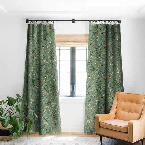 East Urban Home Ninola Botanical Plants Bio Floral Room Darkening Rod Pocket Single Curtain Panel | Wayfair Botanical Plants, Floral Room, Sheer Curtain Panels, Green Curtains, Floral Curtains, Rod Pocket Curtain Panels, Room Darkening Curtains, Wild Nature, Blackout Windows