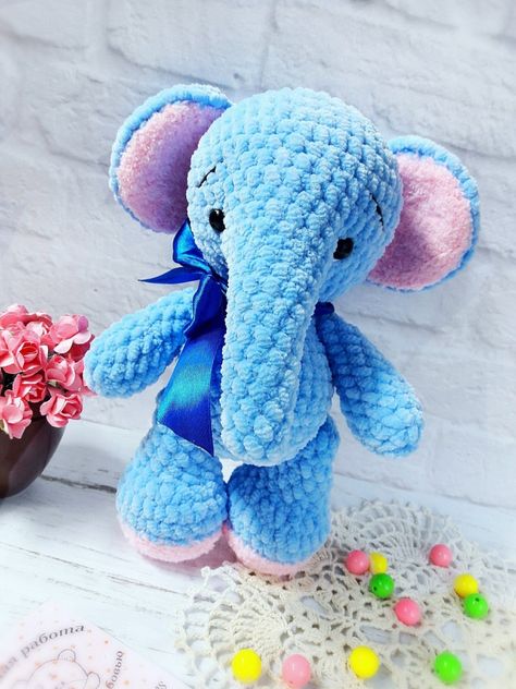 Plush elephant free pattern Amigurumi Elephant Pattern, Crochet Elephant Pattern, Amigurumi Elephant, Crochet Elephant, Elephant Plush, Crochet Amigurumi Free, Bobble Stitch, Elephant Pattern, Cute Elephant