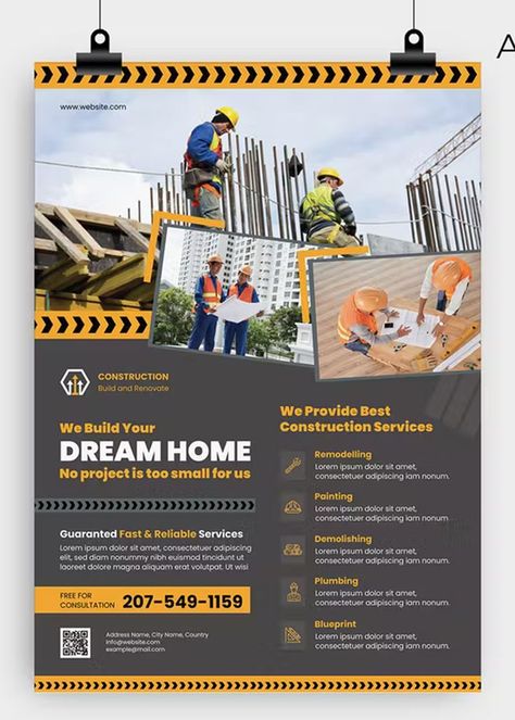 Service Flyer Design, Italian Tiles Pattern, Construction Logo Design, Documents Design, Construction Logo, Construction Services, Graphic Design Layouts, Flyer Design Templates, Building Construction