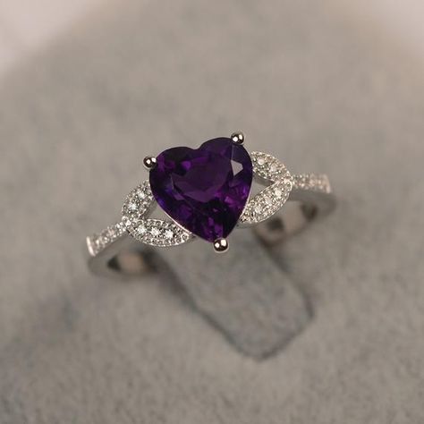 ~~~~~~~~~~~~~~~~Ring details~~~~~~~~~~~~~~~~metal: silver/14k white(rose/yellow) goldcenter stone: heart shape 8*8mm (1.82ct) amethystaccent stone: czNOTE: if it is silver or white gold, it will be get plated with rhodium~~~~~~~~~~~~~~~~Customization is available~~~~~~~~~~~~~~~~you can change, add or remove any parts of the ring if you have good idea. I can add special engraving inside the shank of the ring by free (words, date, simply simbles and so on) too. I am happy to help out or make any a Hear Cut, February Birthstone Ring, Elegant Wedding Rings, September Birthstone Rings, Amethyst Ring Engagement, Silver Engagement Ring, Purple Amethyst Ring, Purple Rings, Engagement Ring For Women