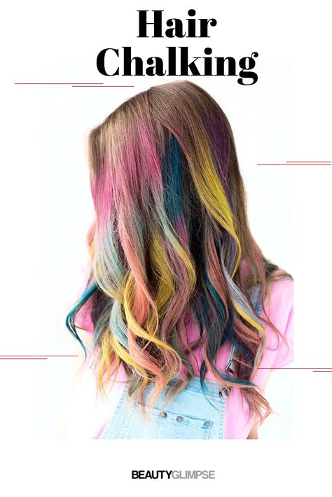 Hair chalking is a simple, easy, and fun way to add temporary color to the hair. #hairstyles #hairchalking #temporary #haircolor At Home Temporary Hair Color, Hair Chalk Ideas, Diy Hair Painting, Diy Temporary Hair Color, Diy Hair Chalk, Diy Hair Coloring, Temp Hair Color, Teen Hair Colors, Hair Dye For Kids