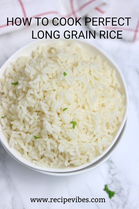 Recipes With Long Grain Rice, Perfect Fluffy Rice, Long Grain White Rice Stove Top, Perfect White Rice On The Stove, Cooking Long Grain Rice On Stove, Long Rice Recipes, How To Cook Long Grain Rice, Long Grain Rice How To Cook, How To Cook Long Grain White Rice