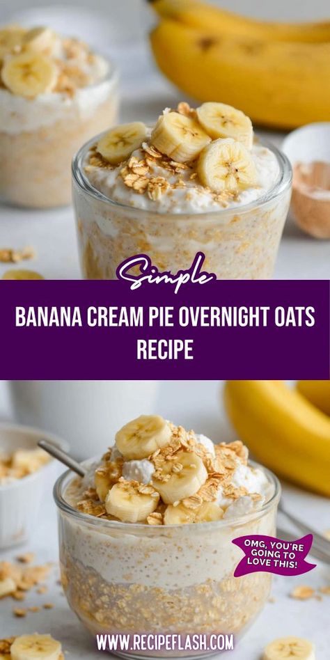 Treat yourself to Banana Cream Pie Overnight Oats Recipe! This delightful combination of oats and banana creates a creamy, satisfying breakfast. Easy to prepare in advance, these overnight oats are perfect for busy mornings. Enjoy a nutritious start with a hint of dessert flavor every day! Banana Cream Overnight Oats, Banana Pudding Overnight Oats, Banana Cream Pie Overnight Oats, Overnight Oats Banana, 2025 Health, Breakfast Easy, Banana Overnight Oats, Oats Recipe, Vanilla Greek Yogurt