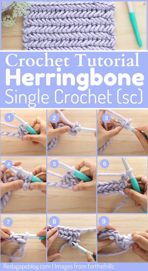 How to Herringbone Single Crochet Stitch Herringbone Single Crochet Stitch, Herringbone Single Crochet, Herringbone Crochet, Crochet Herringbone, Herringbone Stitch Tutorial, Learning Crochet, Crochet Stitches For Blankets, Easy Crochet Stitches, Herringbone Stitch