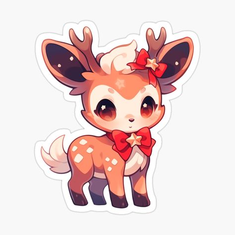 Kawaii Christmas Stickers, Deer Cute Drawing, Deer Drawing Cute, Cute Reindeer Drawing, Cute Deer Drawing, Deer Kawaii, Navidad Cute, Cute Christmas Stickers, Christmas Chibi