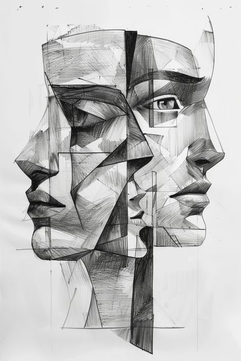 Cubist Style Collage: Abstract Geometric Art Cubist Collage, Experimentation Art, Cubist Drawing, Cubist Portraits, Charcoal Artwork, Inspirational Digital Art, Style Collage, Charcoal Portrait, Portrait Series