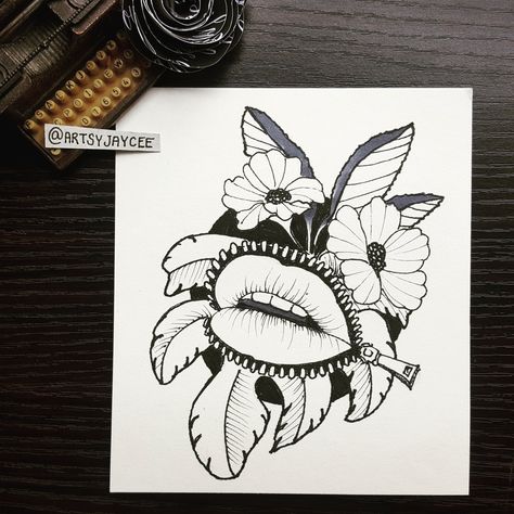 Tattoo art inspired ink drawing zipper lips with flower art Ink Drawing, Tattoo Art, Flower Art, Art Tattoo, Drawing Illustrations, Lips, Humanoid Sketch, Illustrations, Zipper