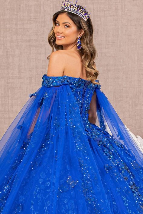 This quinceanera dress at The Dress Outlet is a great way to look your best on any special occasion. Made with high-quality fabric and designed with the finest craftsmanship, you'll get that touch of sophistication you've been looking for. An illusion sweetheart neckline with a long mesh layer and glitter embroidery is featured. Perfect for any Sweet 16 or Quinceanera event. Fabric : Mesh Length : Full Length Sleeve Style : Off Shoulder Color : Royal Blue, Yellow Sizes : XS, S, M, L, XL, 2XL, 3X Glitter Embroidery, Corset Closure, Long Ball Gown, Cape Sleeve Dress, Dama Dresses, Beads Embroidery, Dresses Quinceanera, Princess Inspired, Dress Guide