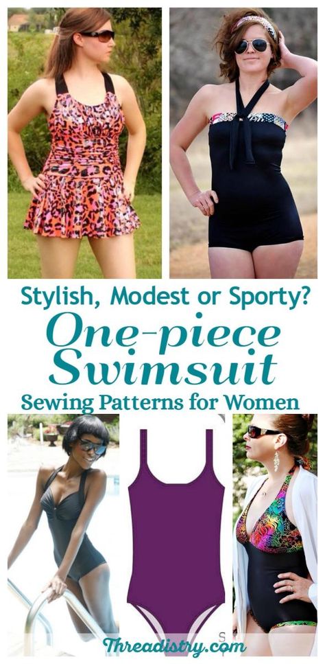 DIY one piece swimsuit sewing patterns for women. Make the perfect fitting swimmers for ladies with these patterns. There's a great selection of patterns including stylish, sporty and modest designs. Let's get sewing! One Piece Swimsuit Pattern Free, Swimsuit Pattern Sewing, Diy Swimsuit, Sewing Creations, Clothing Crafts, Swimming Suits, Summer Sewing, Job Ideas, Swimsuit Pattern