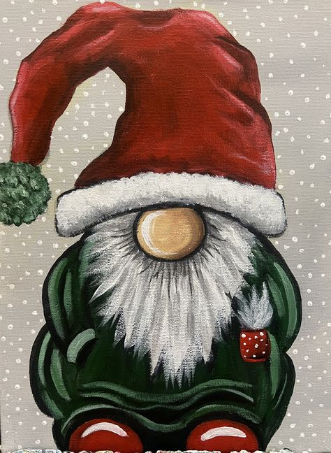 Gonks Christmas Painting, Gnome Christmas Painting, Stocking Painting, Gnome Painting Ideas, Christmas Gnomes Painting, Christmas Canvas Art Easy, Painting Gnomes, Gnomes Painted, Wine Gnome